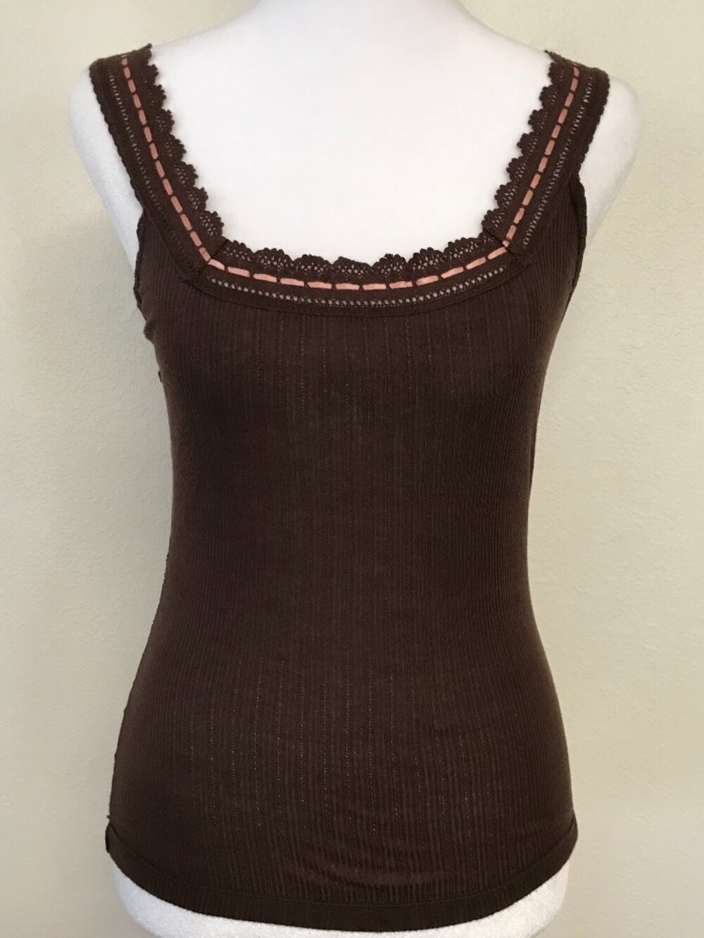 Free People Intimately Only You Lace Rib Tank French Roast Brown S Boho - Picture 4 of 10